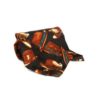 Mario Valetino Black 100% Silk Brown Fedora Hat Pattern Mens Necktie Tie Ties